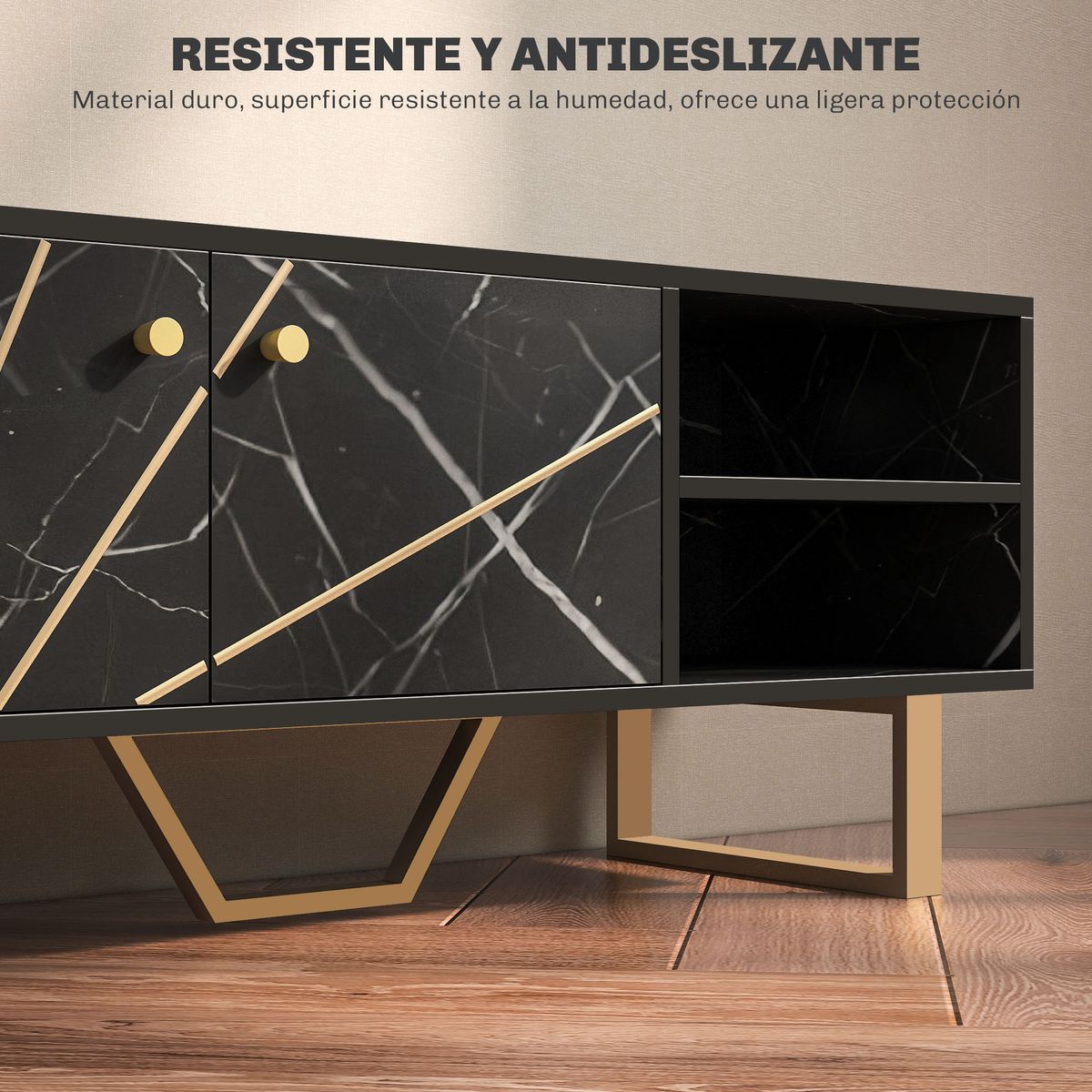 Mueble de TV Pangio Homcom 2 puertas + 2 compartimentos negro 45x110x35 cm patas