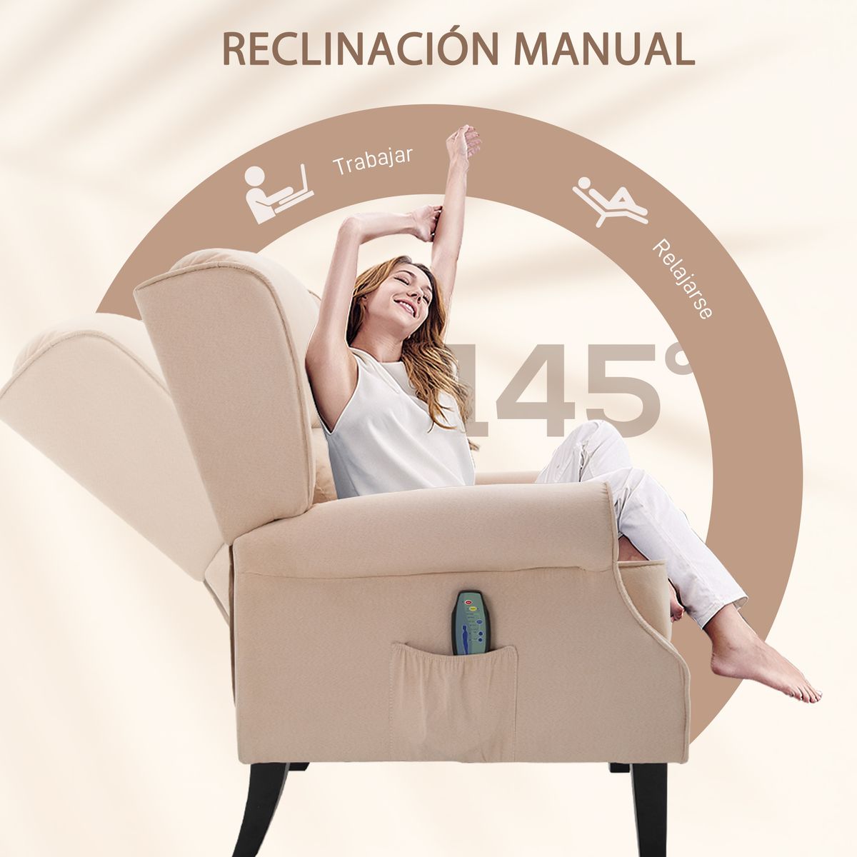 Sillón de masaje Madreselva Homcom reclinable con mando a distancia crema 101x78x83-153 cm
