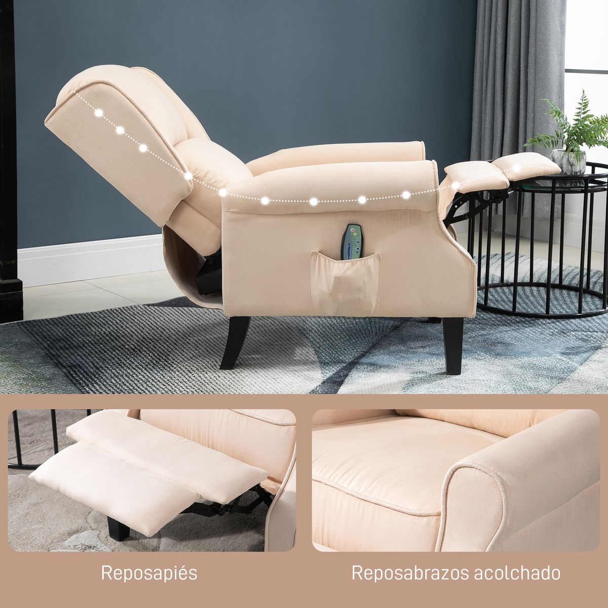 Sillón de masaje Madreselva Homcom reclinable con mando a distancia crema 101x78x83-153 cm