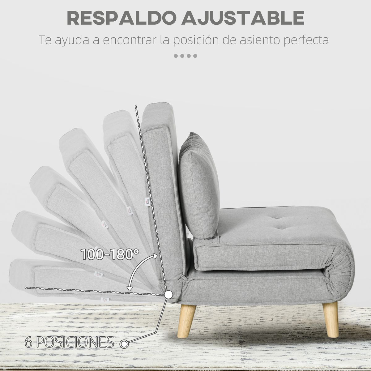Sofá cama Martina Homcom respaldo ajustable 5 posiciones gris 79x72x78 cm