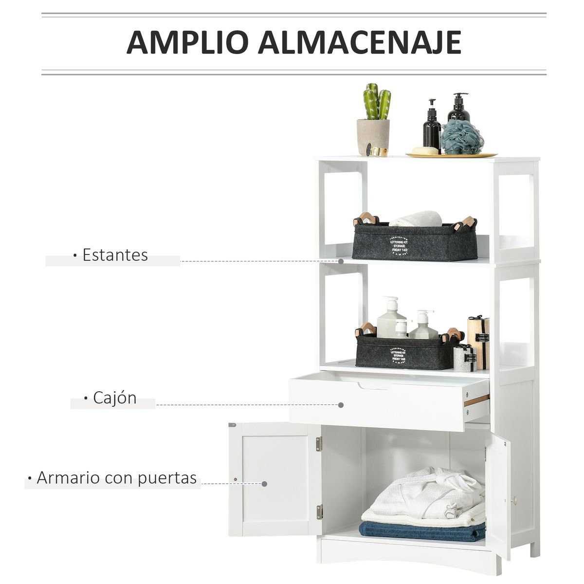 Armario auxiliar Olivo Kleankin 3 estantes + cajón + armario blanco 122,5x60x33 cm
