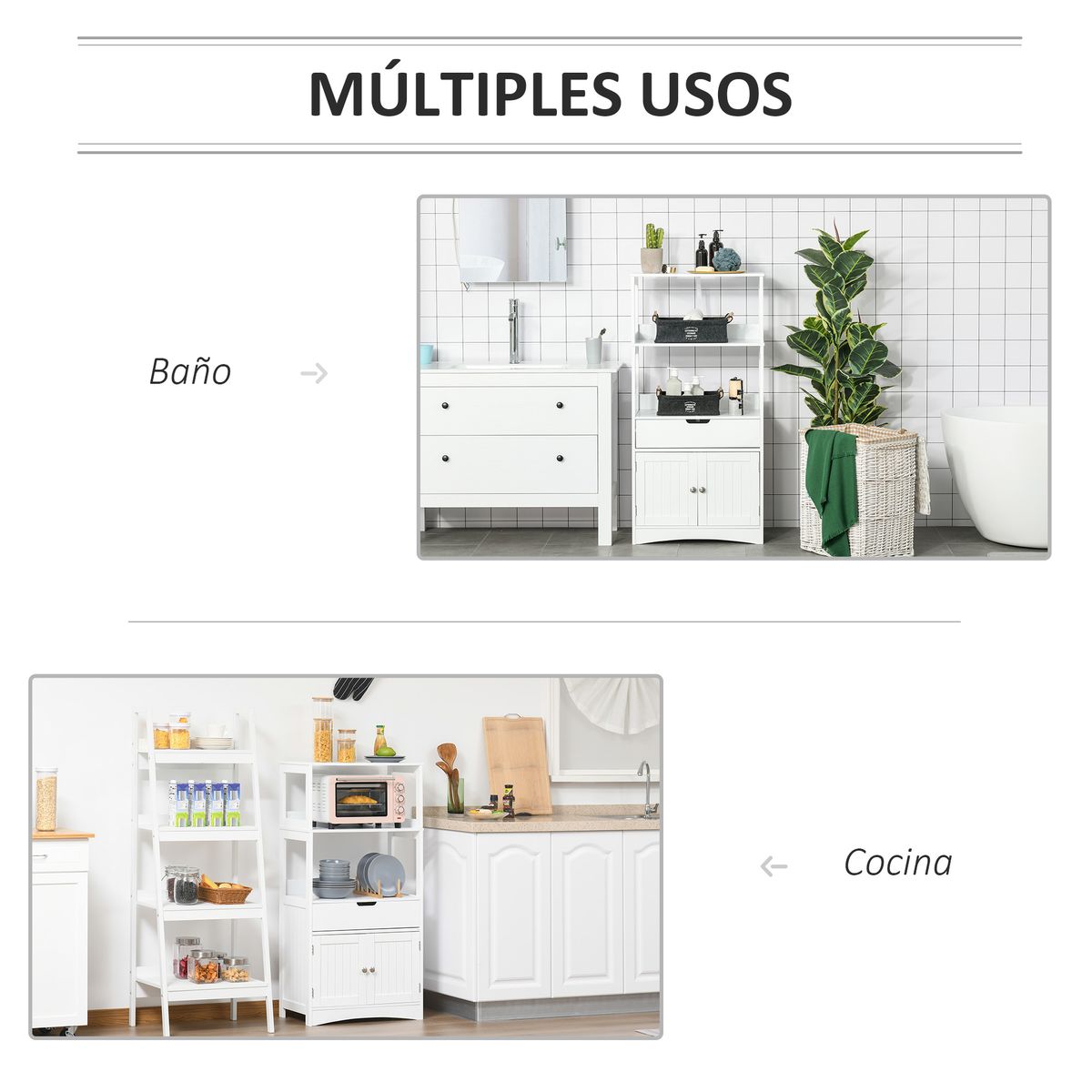 Armario auxiliar Olivo Kleankin 3 estantes + cajón + armario blanco 122,5x60x33 cm