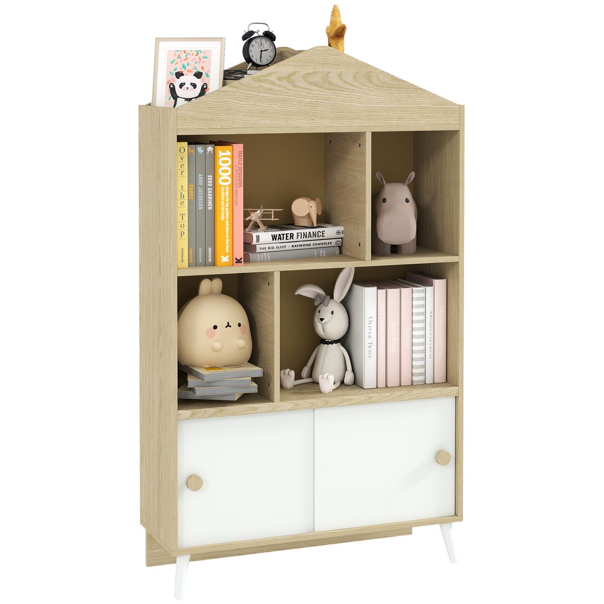 Estantería infantil Campanilla Aiyaplay 4 estantes + armario +3A blanco/natural 140,5x80x30 cm frontal