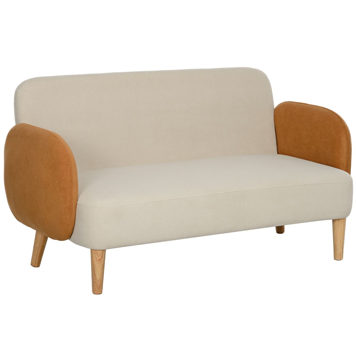 Sofá Disco Homcom 2 plazas con reposabrazos crema 76x130x74 cm fondo blanco