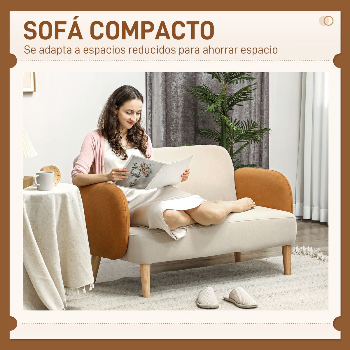 Sofá Disco Homcom 2 plazas con reposabrazos crema 76x130x74 cm
