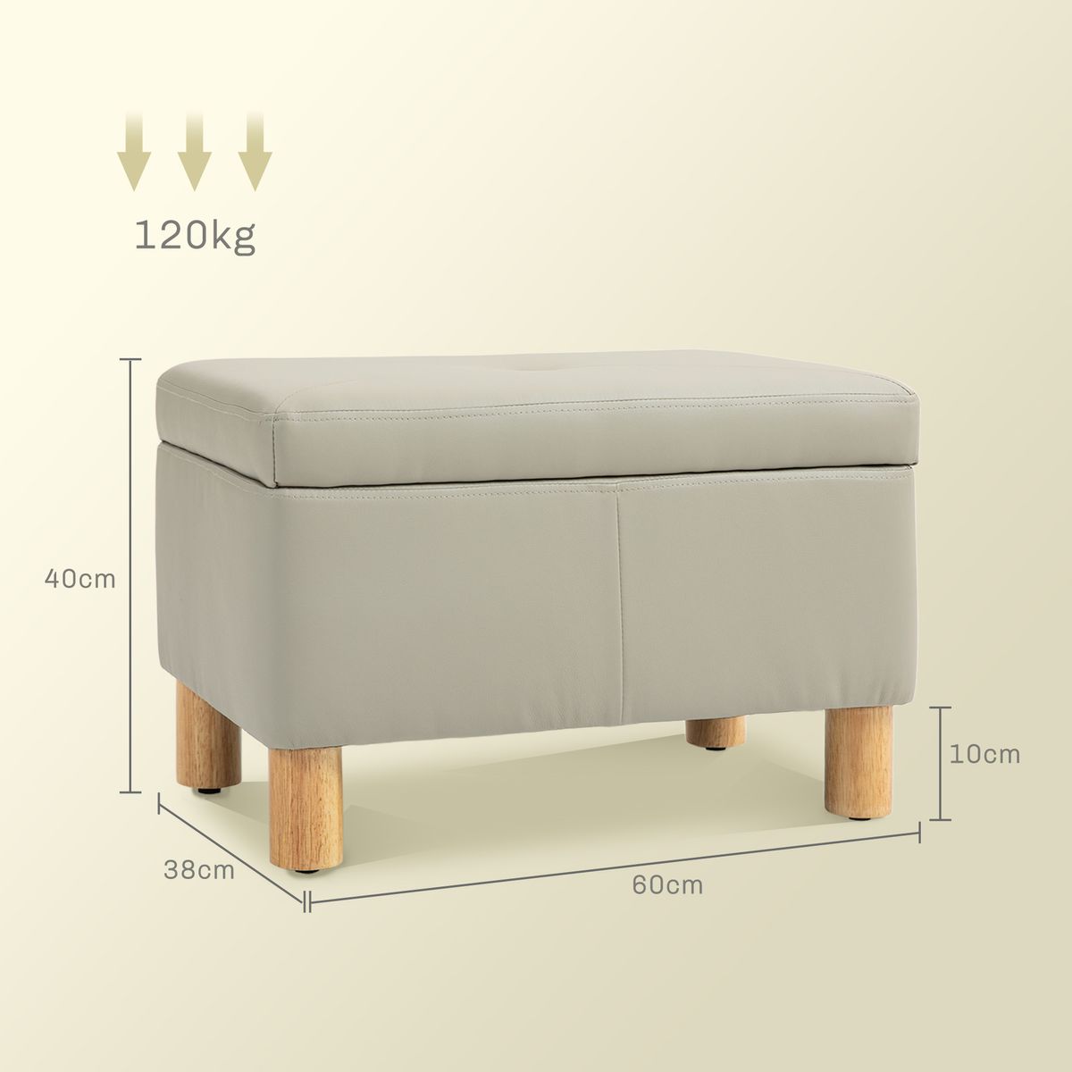 Baúl de almacenaje Bonnie Homcom 33L tapa abatible gris 40x60x38 cm
