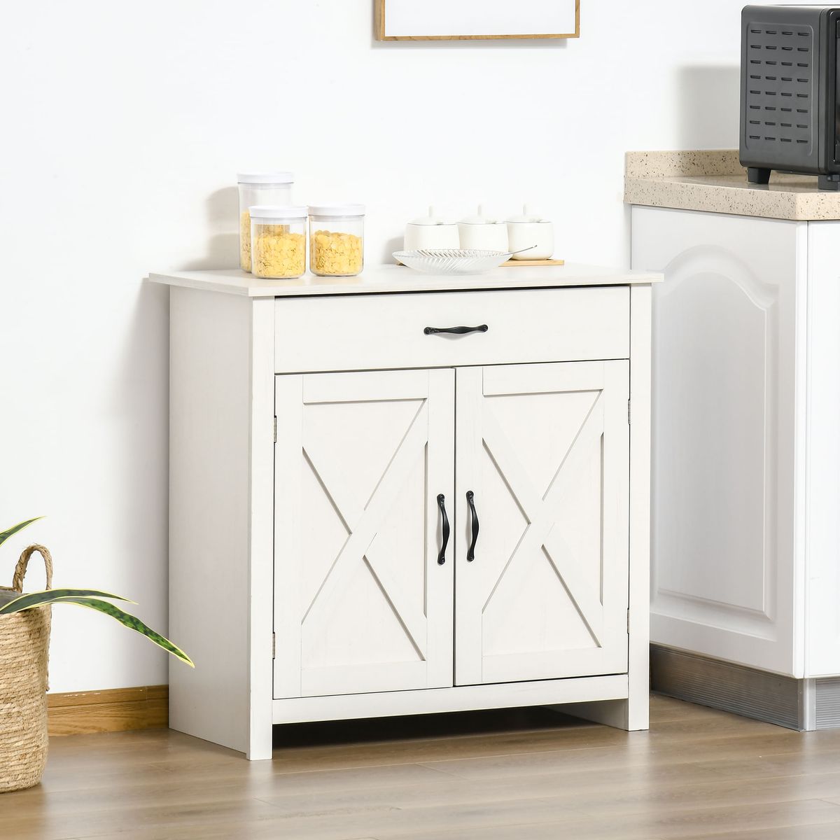 Aparador Danburita Homcom 1 cajón + armario blanco 80x80x39,7 cm animada