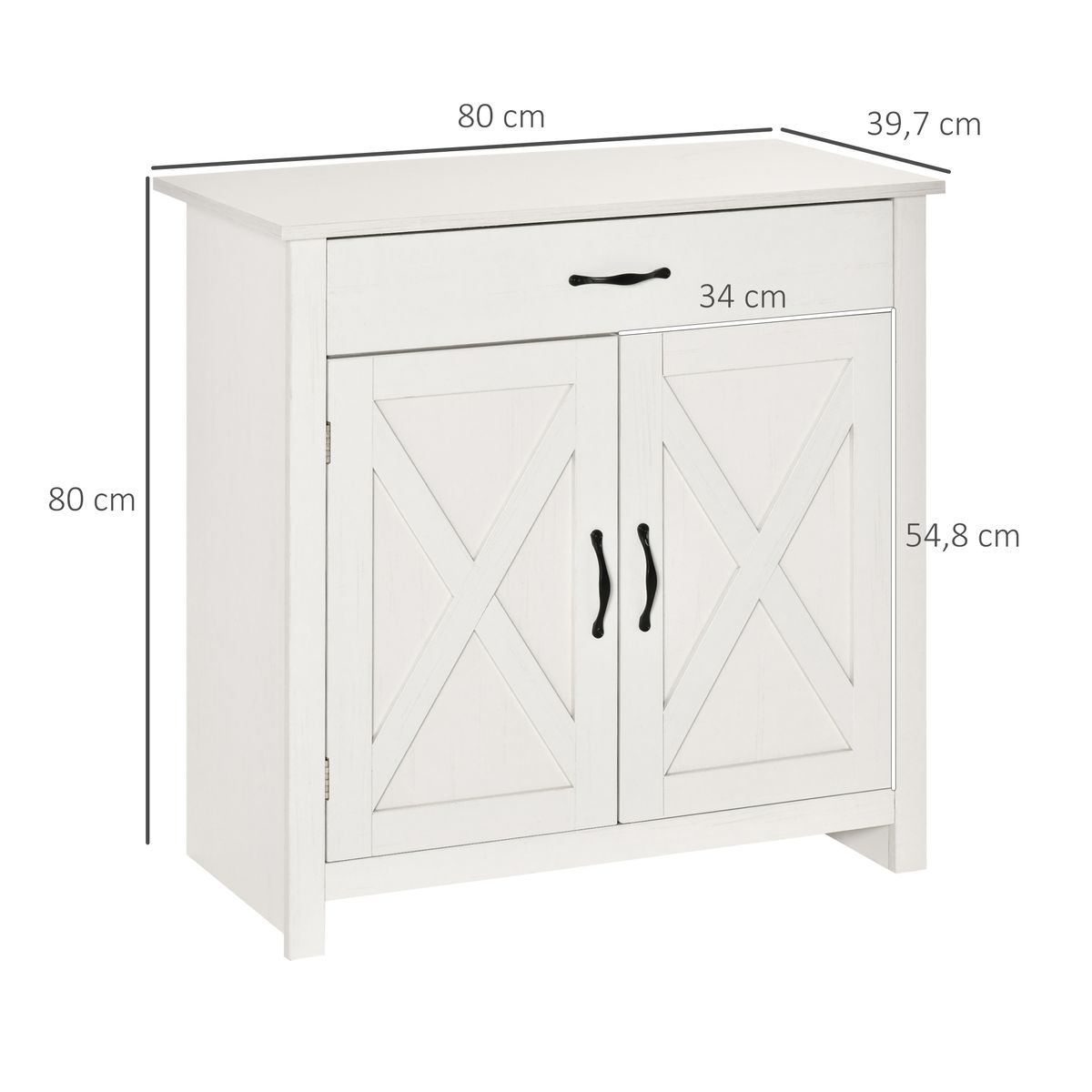 Aparador Danburita Homcom 1 cajón + armario blanco 80x80x39,7 cm medidas