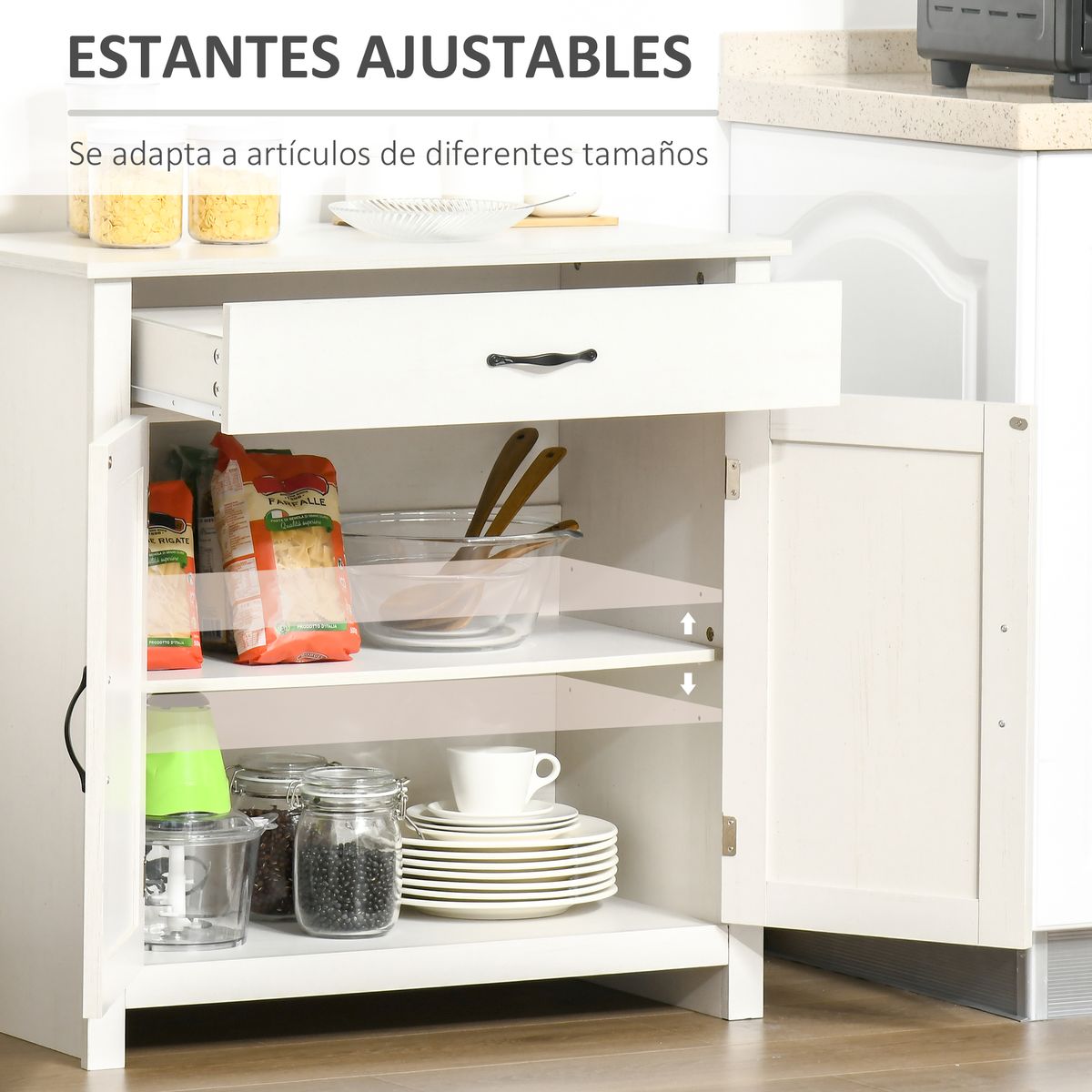 Aparador Danburita Homcom 1 cajón + armario blanco 80x80x39,7 cm