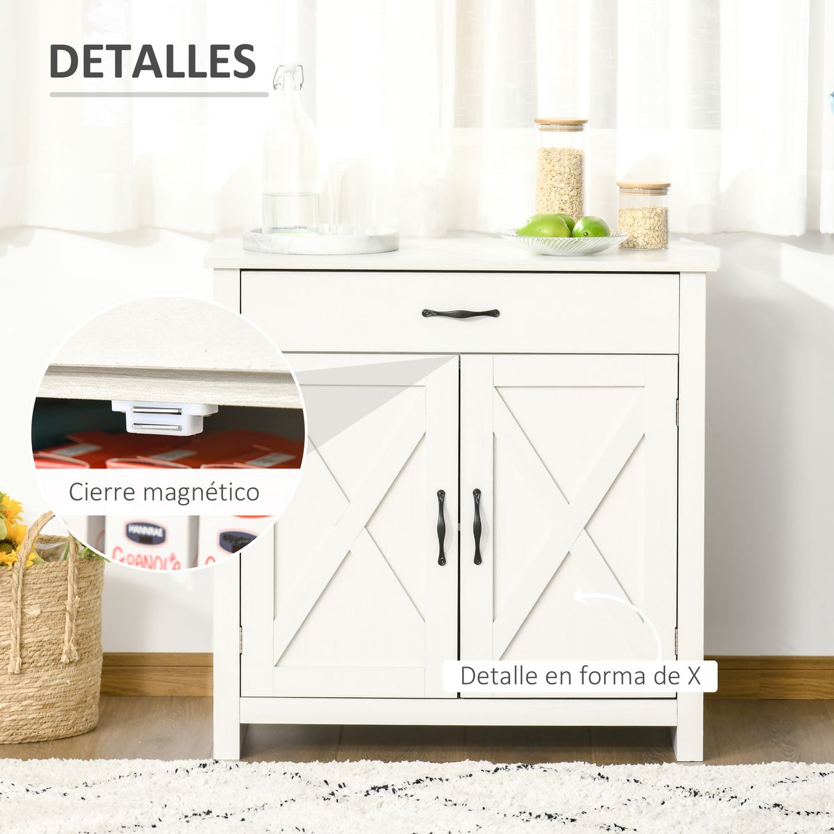Aparador Danburita Homcom 1 cajón + armario blanco 80x80x39,7 cm