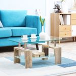 Mesa de centro Tyler Homcom encimera de vidrio + estante natural 42x90x50 cm