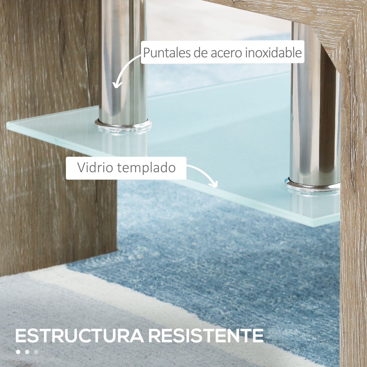 Mesa de centro Tyler Homcom encimera de vidrio + estante natural 42x90x50 cm