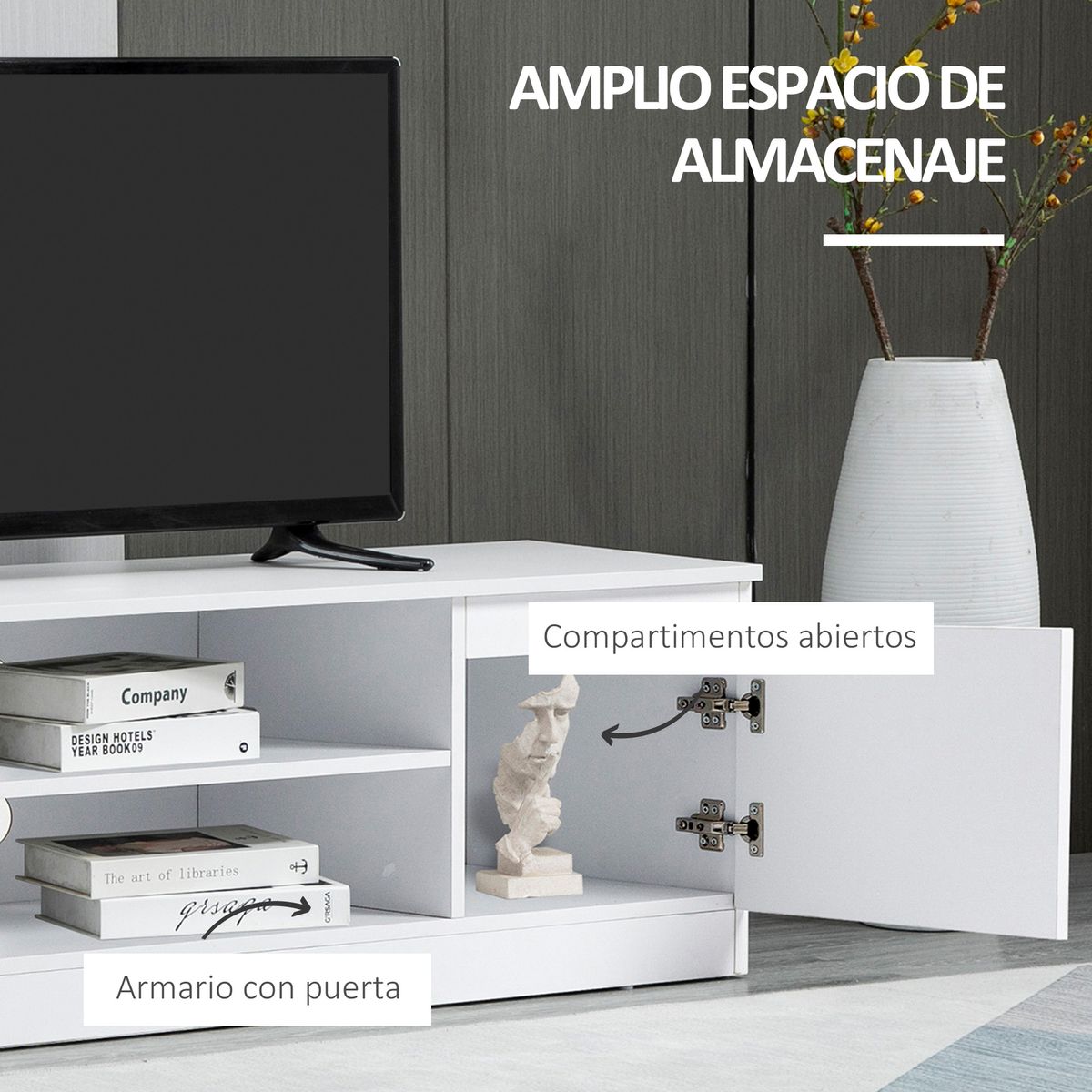 Mueble de TV Graham Homcom 2 puertas + 2 compartimentos negro 40x120x39,5 cm