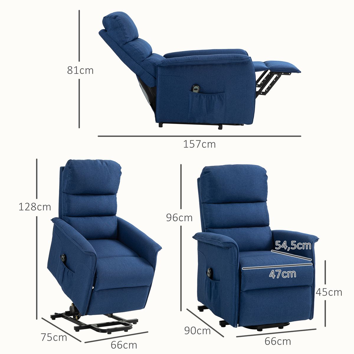 Sillón relax Marcelo reclinable sistema de elevación y mando a distancia azul 96x66x90 cm