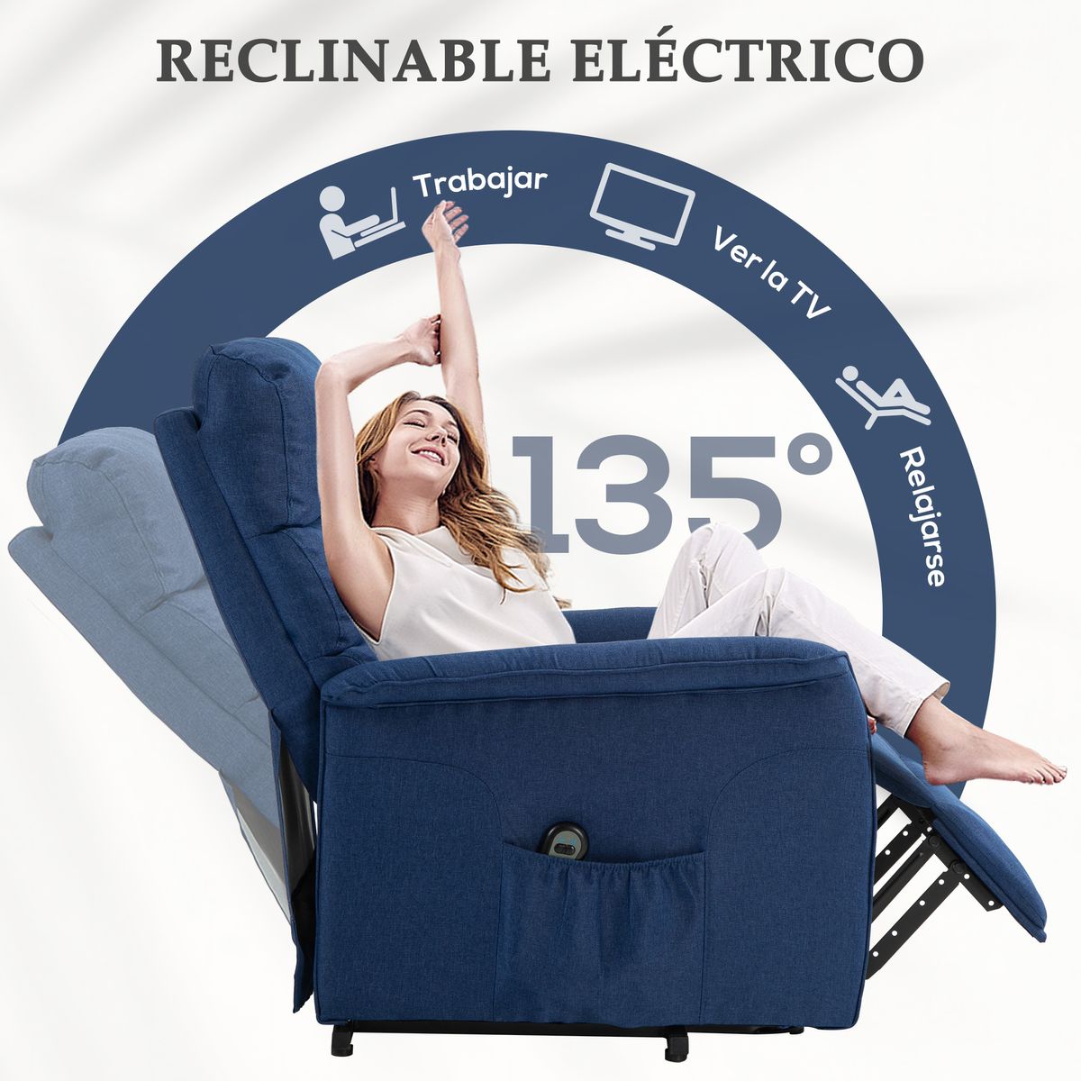 Sillón relax Marcelo reclinable sistema de elevación y mando a distancia azul 96x66x90 cm