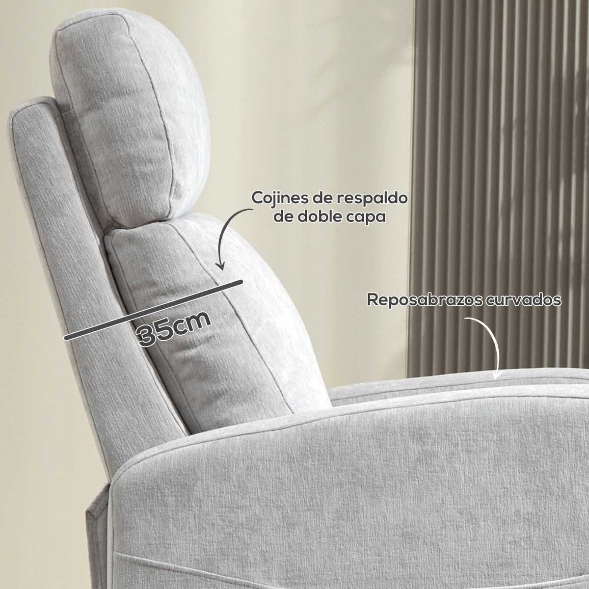 Sillón relax Leo Homcom reclinación manual + reposapiés retráctil gris 106x68x90 cm
