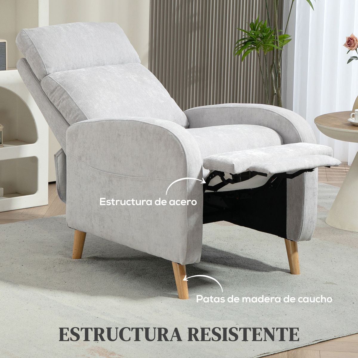 Sillón relax Leo Homcom reclinación manual + reposapiés retráctil gris 106x68x90 cm