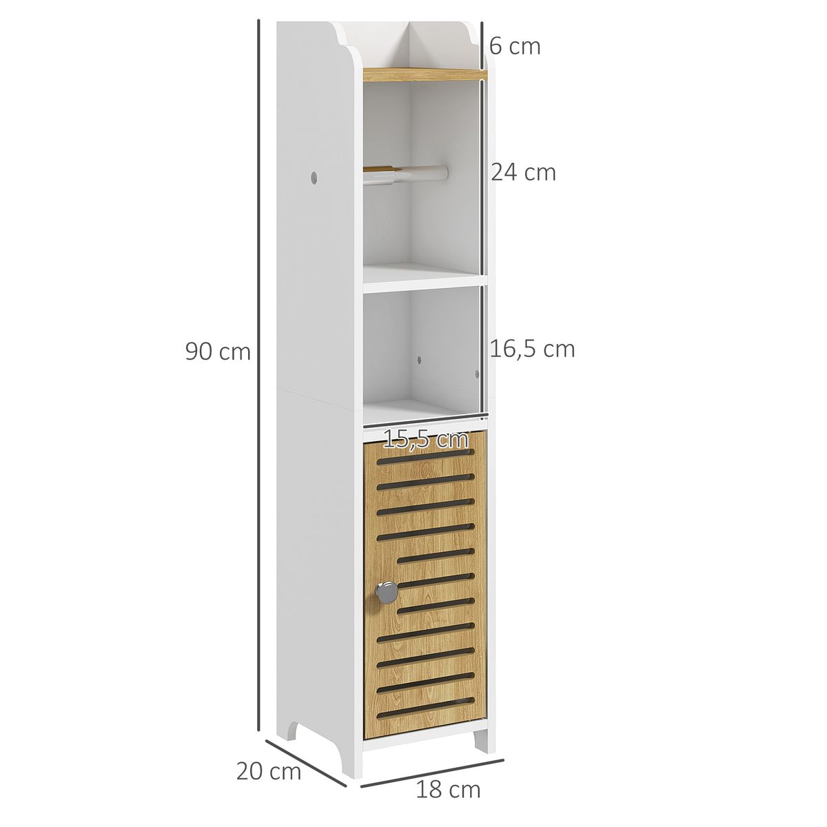 Portarrollos Perla Kleankin estante + armario blanco/roble 90x18x20 cm medidas
