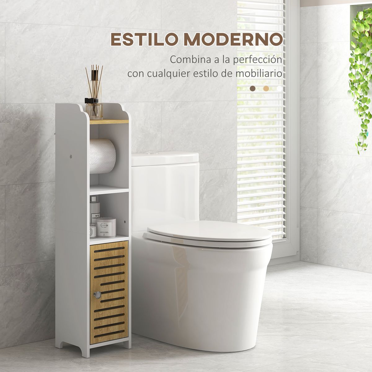 Portarrollos Perla Kleankin estante + armario blanco/roble 90x18x20 cm