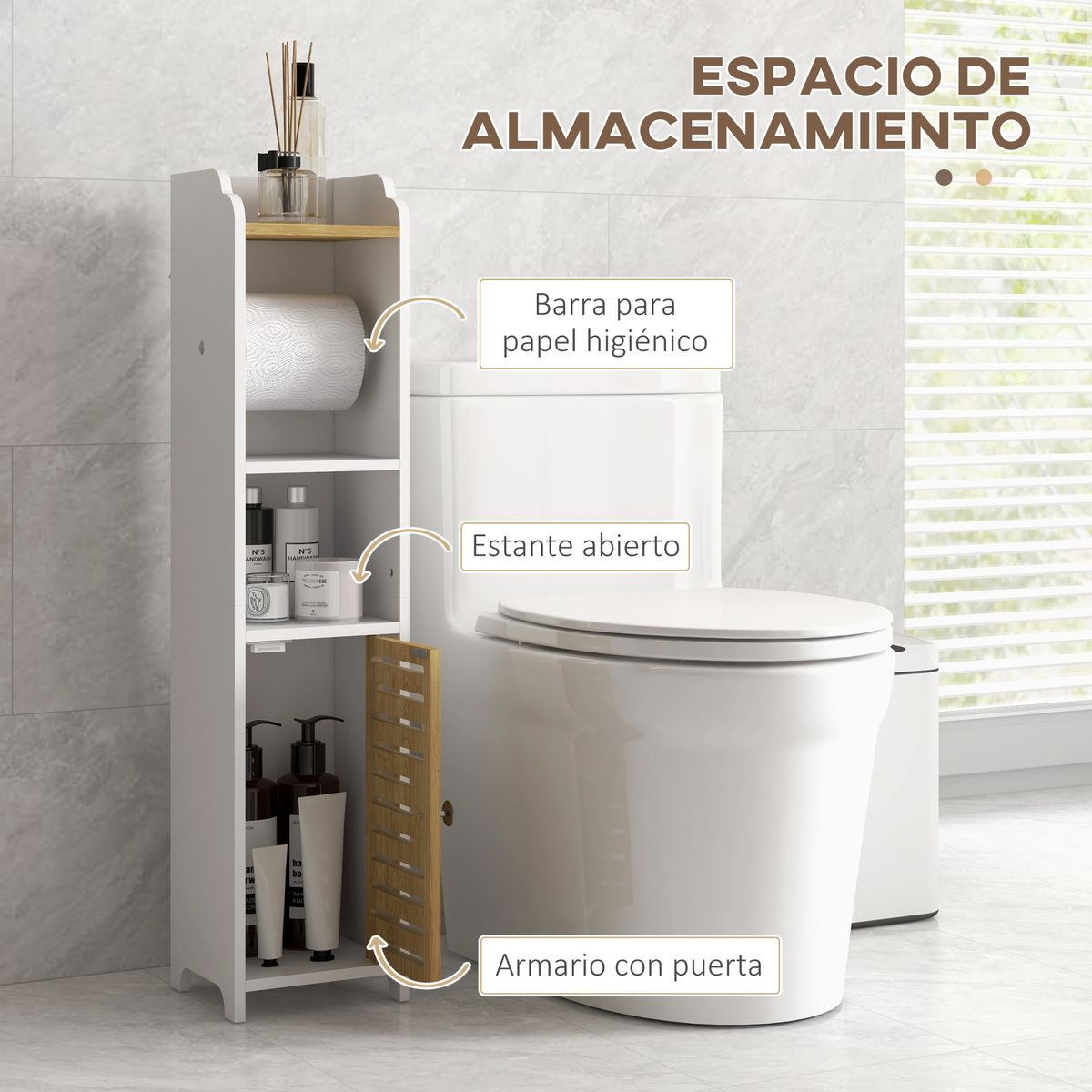 Portarrollos Perla Kleankin estante + armario blanco/roble 90x18x20 cm