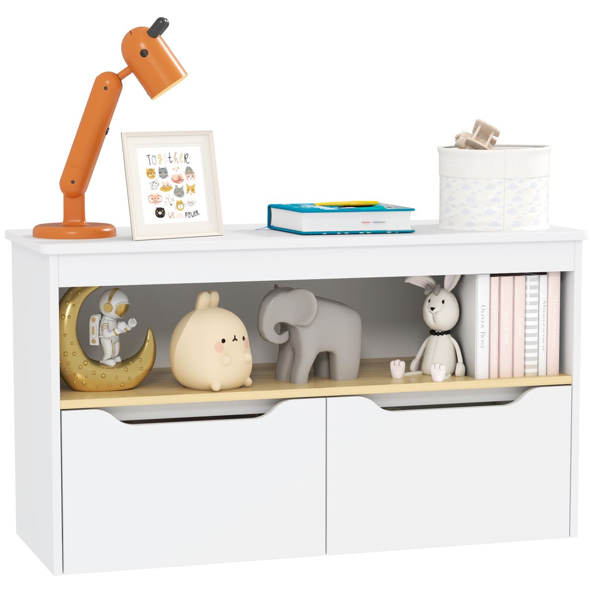 Estantería infantil Cilantro Aiyaplay compartimento + 2 cajones +3A blanco 45x80x30 cm fondo blanco