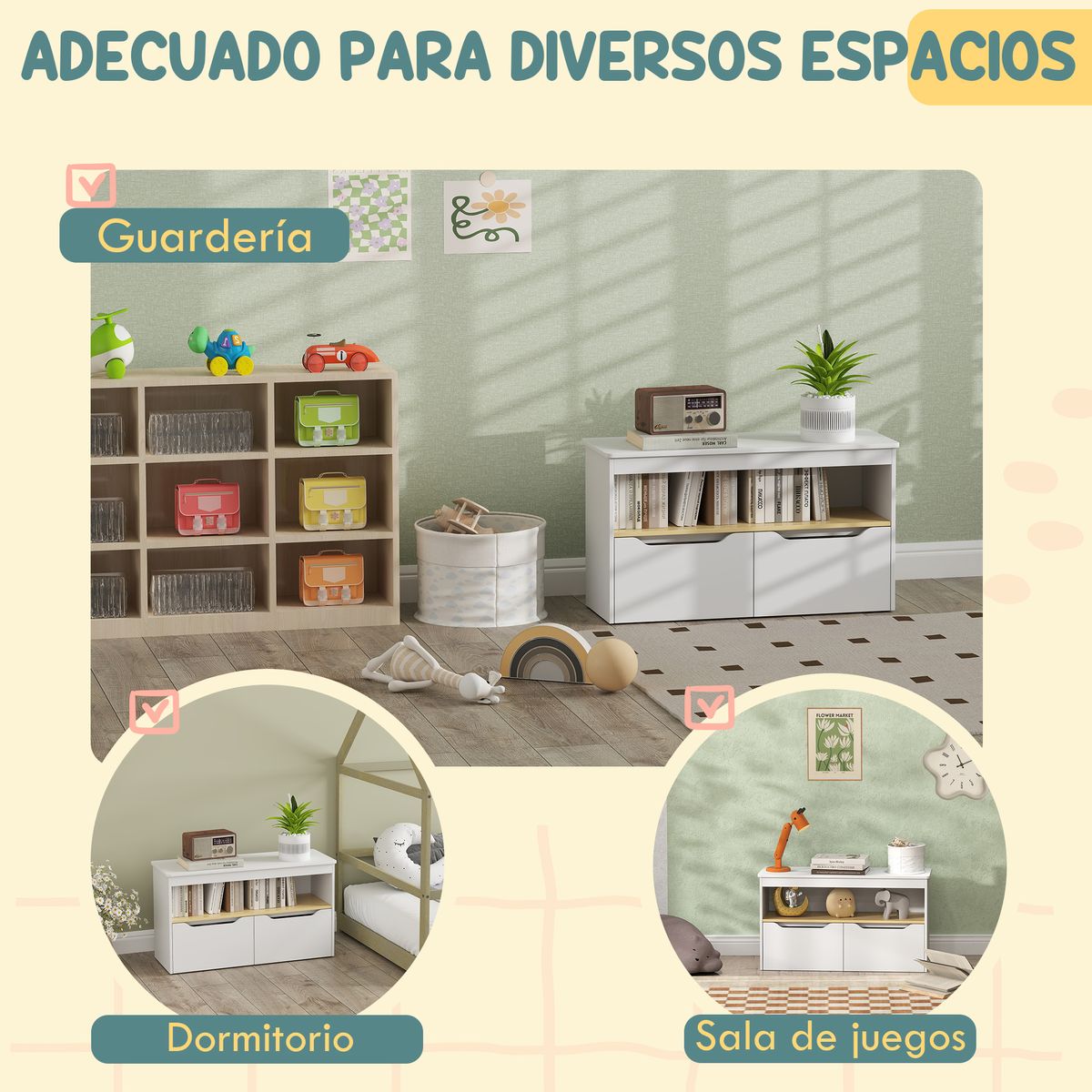 Estantería infantil Cilantro Aiyaplay compartimento + 2 cajones +3A blanco 45x80x30 cm