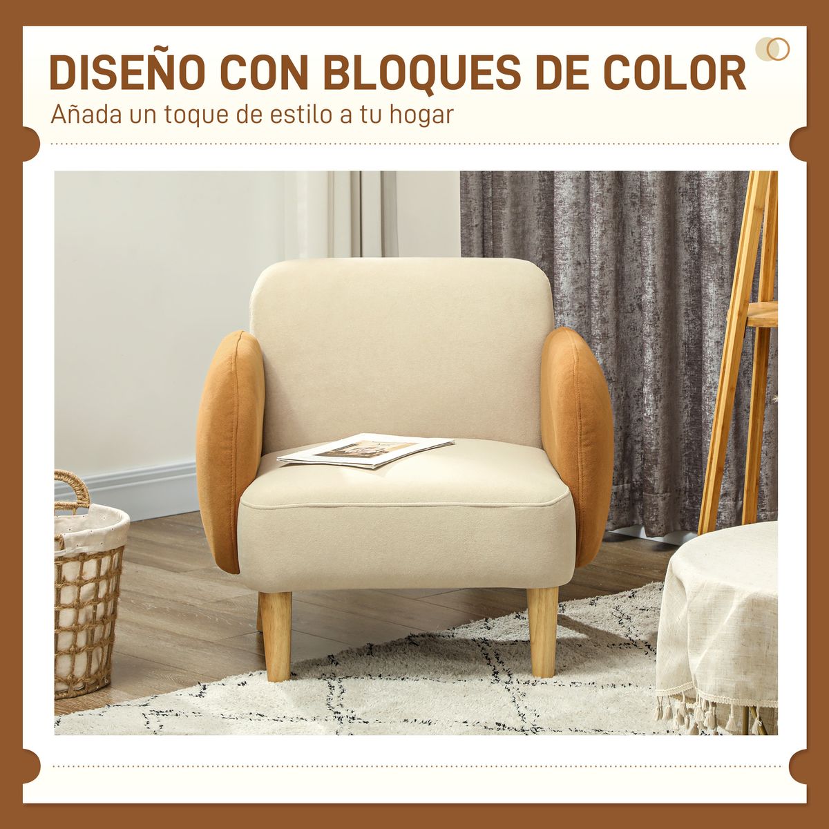Butaca Club Homcom con reposabrazos beige 82x72x87 cm