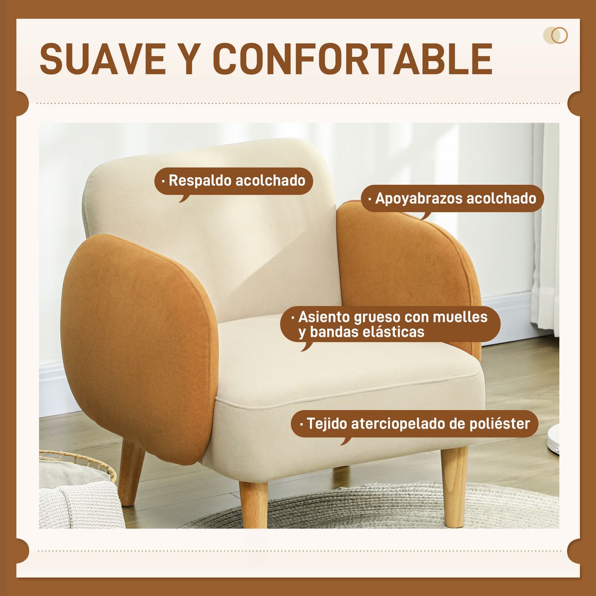 Butaca Club Homcom con reposabrazos beige 82x72x87 cm