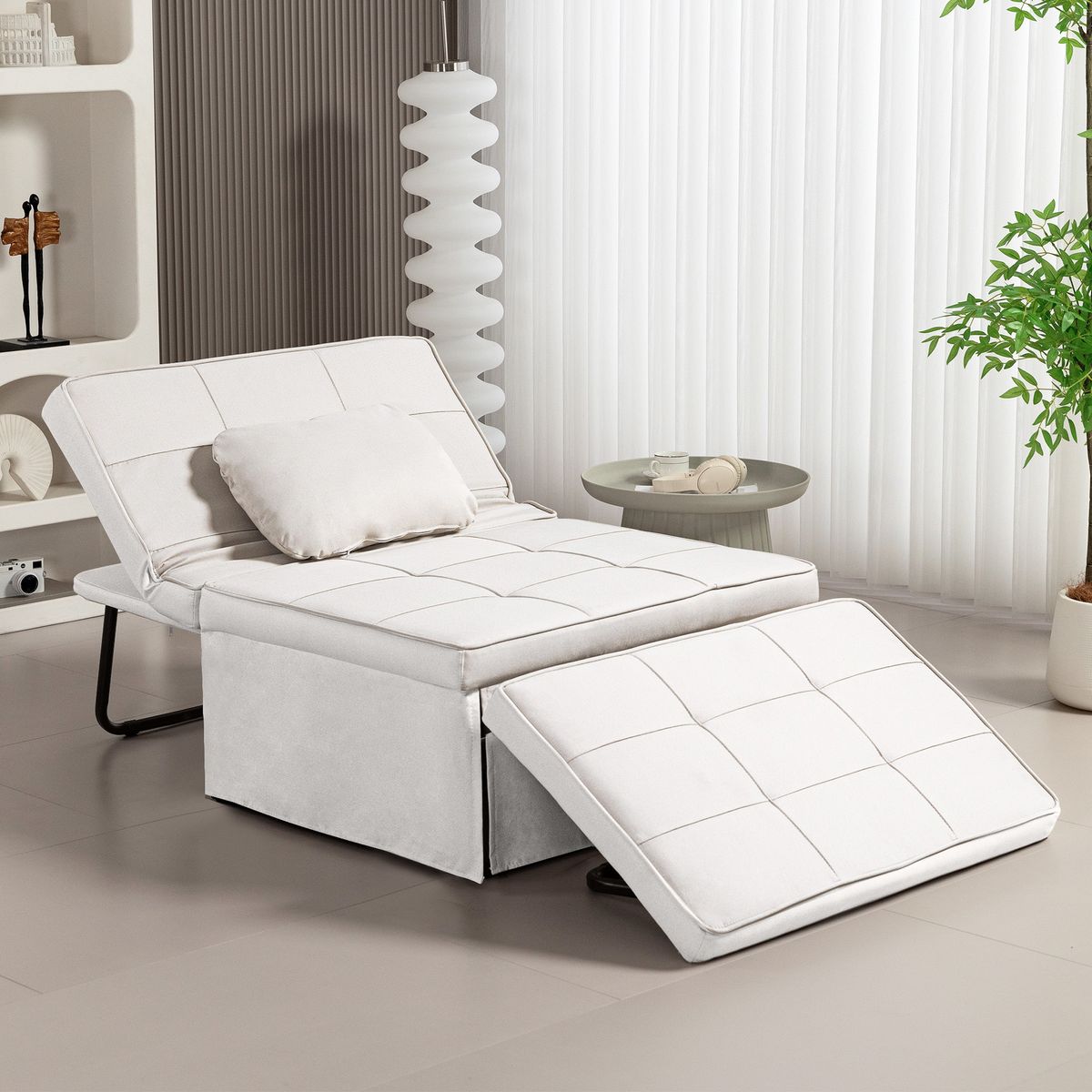 Sillón cama Jaspe Homcom respaldo 5 posiciones con reposapiés crema 78X95X179 cm ambientada
