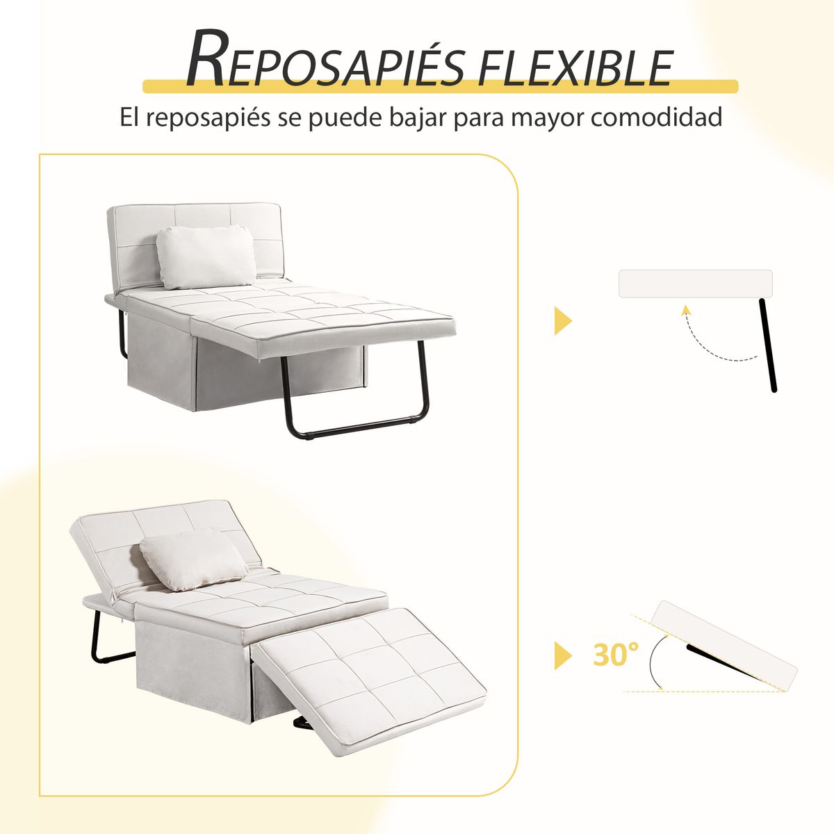 Sillón cama Jaspe Homcom respaldo 5 posiciones con reposapiés crema 78X95X179 cm