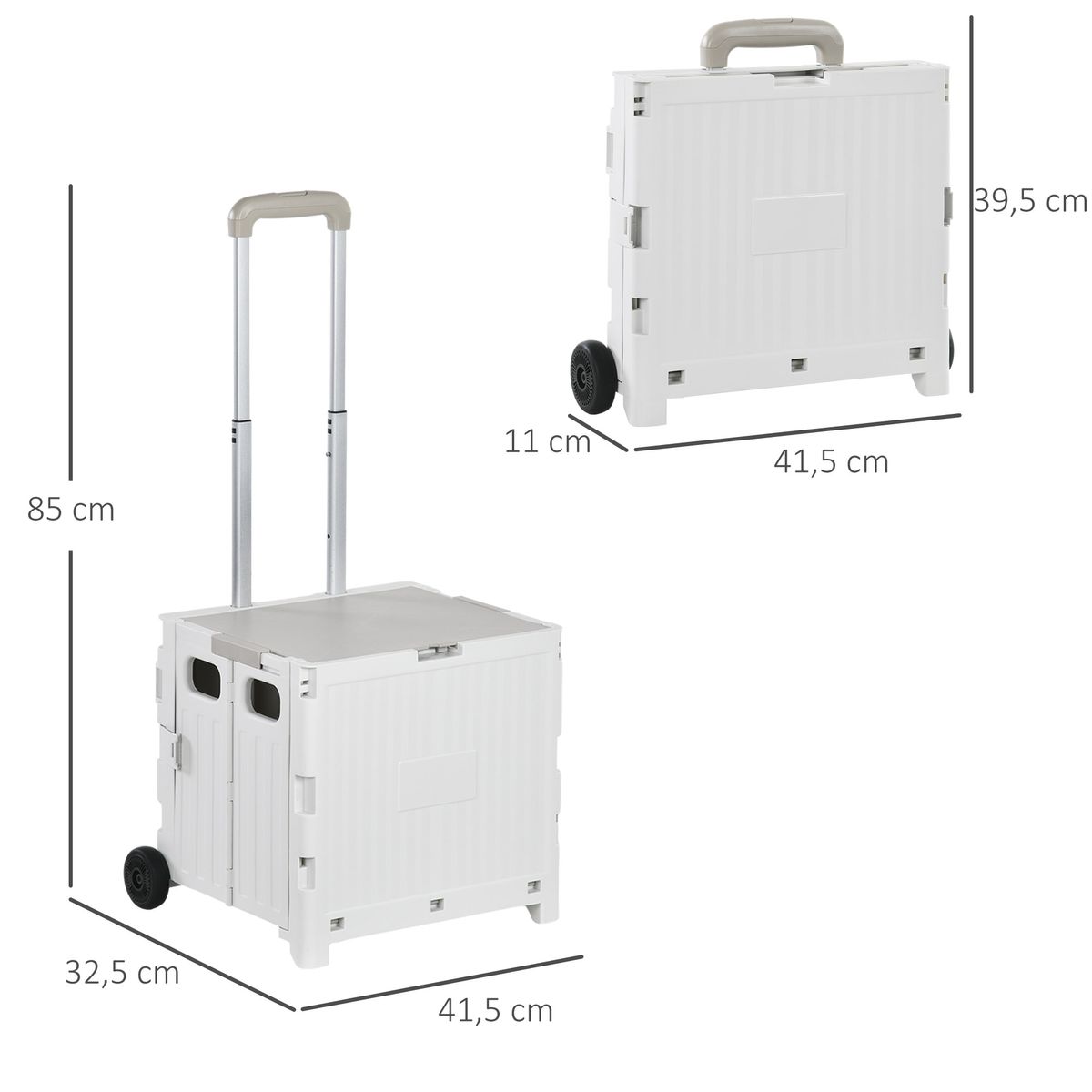 Carrito auxiliar Urkiola Homcom 32L con ruedas blanco 85x41,5x32,5 cm medidas