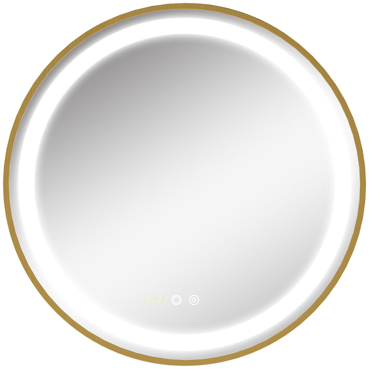 Espejo redondo Adán Kleankin con luz LED control táctil dorado Ø60x4 cm fondo blanco