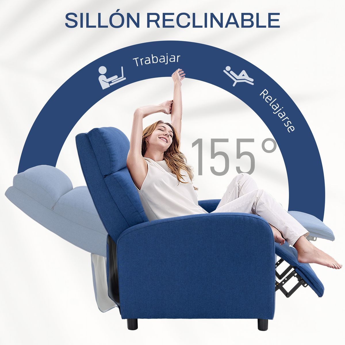 Sillón relax Gorrión Homcom reclinable con reposapiés azul 98x67x87 cm