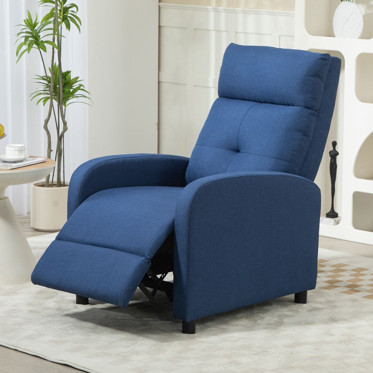 Sillón relax Gorrión Homcom reclinable con reposapiés azul 98x67x87 cm ambientada lateral