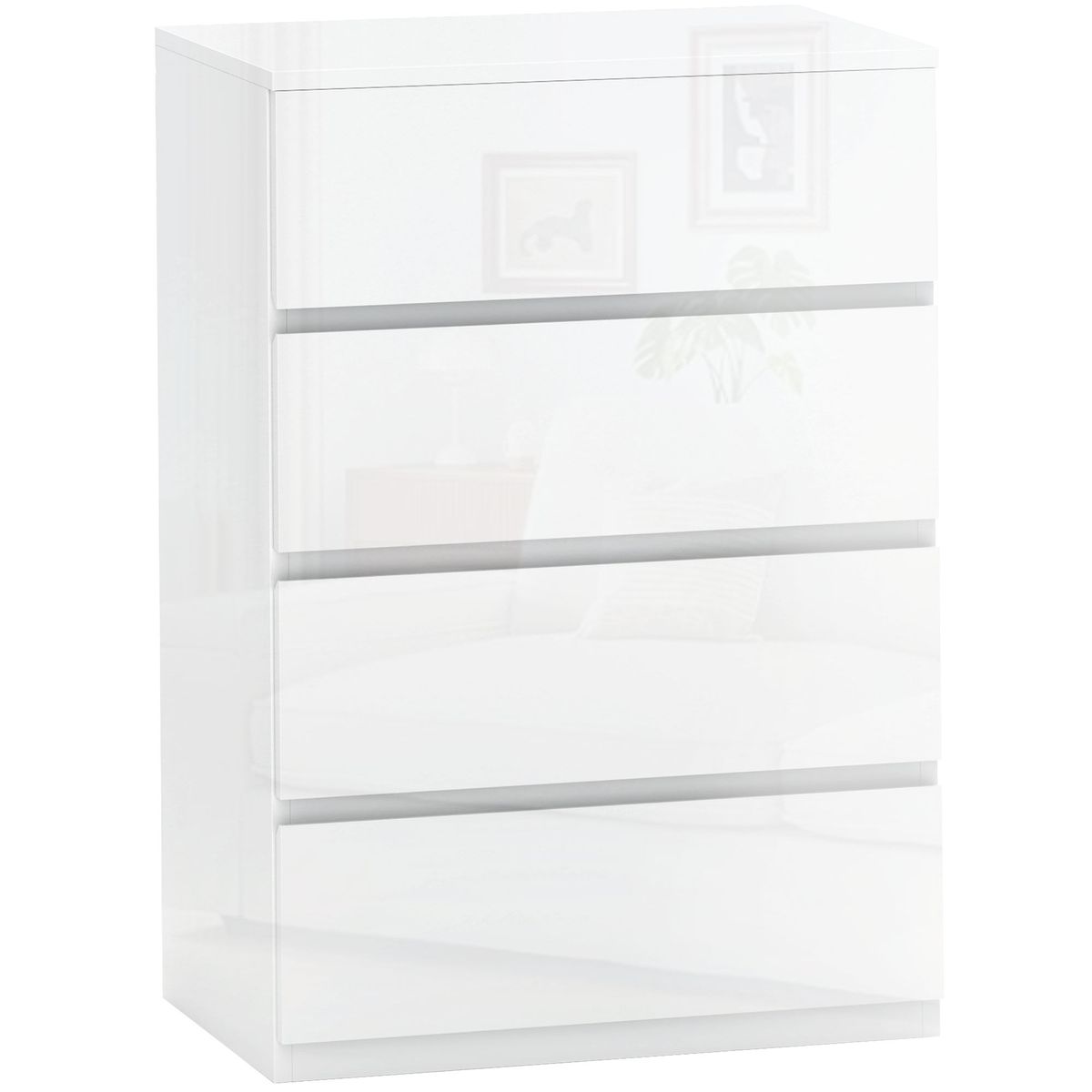 Cómoda Bromelia Homcom 4 cajones blanco brillo 80x55x33 cm fondo blanco
