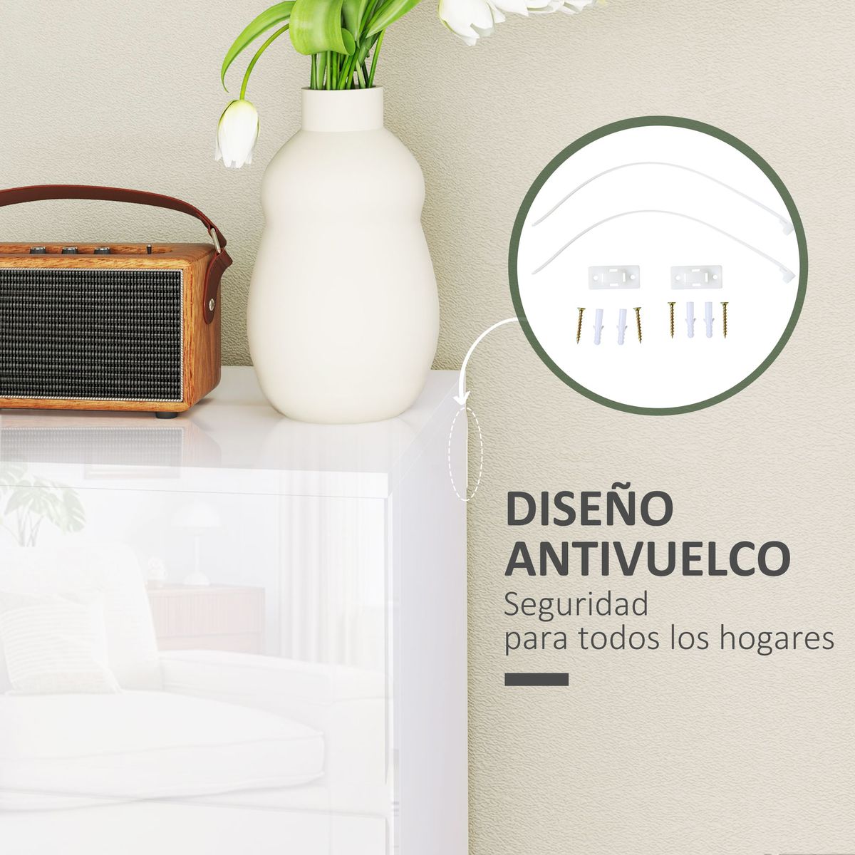 Cómoda Bromelia Homcom 4 cajones blanco brillo 80x55x33 cm