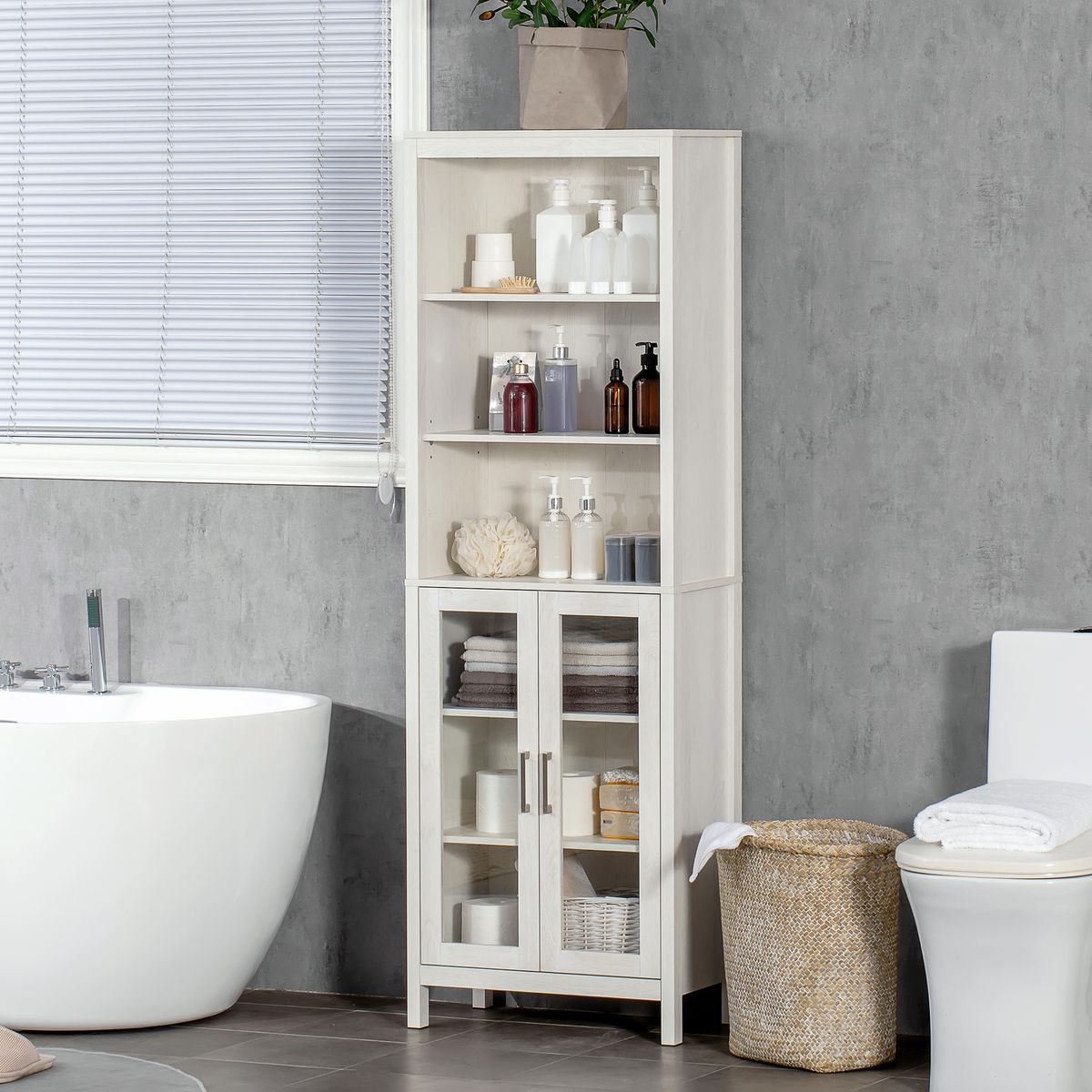 Columna de baño Austin Kleankin vitrina + estantes regulables blanco 162x53x30 cm