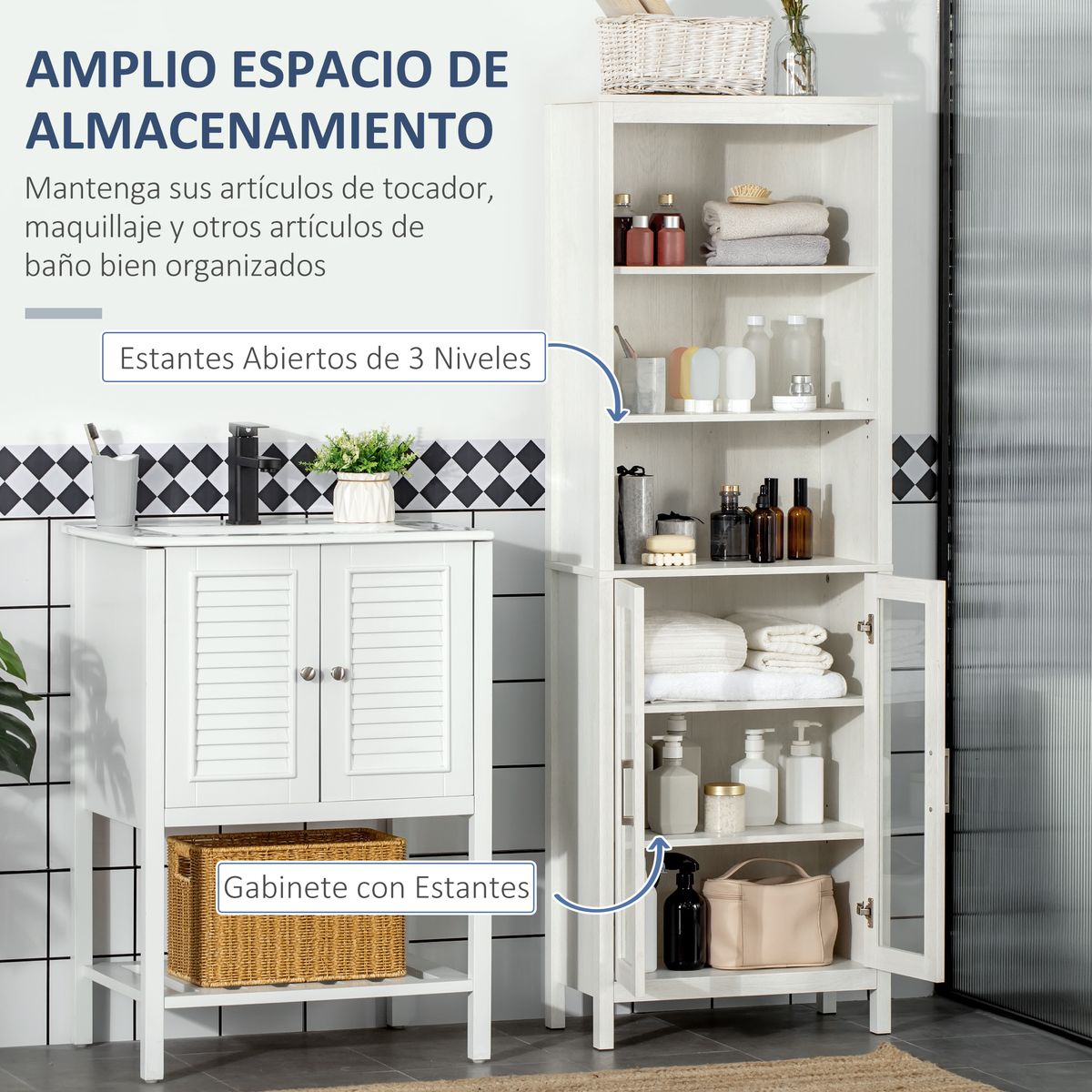 Columna de baño Austin Kleankin vitrina + estantes regulables blanco 162x53x30 cm