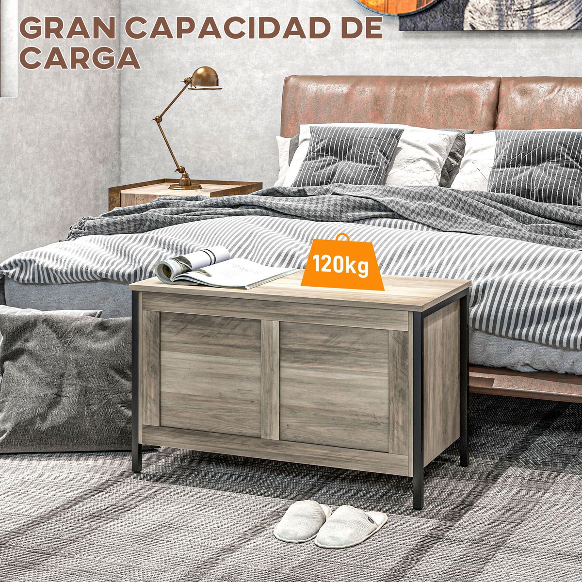 Baúl de almacenaje Brady Homcom 95L gris 49x80x40 cm