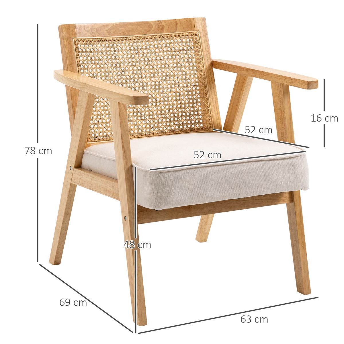 Sillón Topacio Homcom respaldo ratán natural/beige 78x63x69 cm medidas