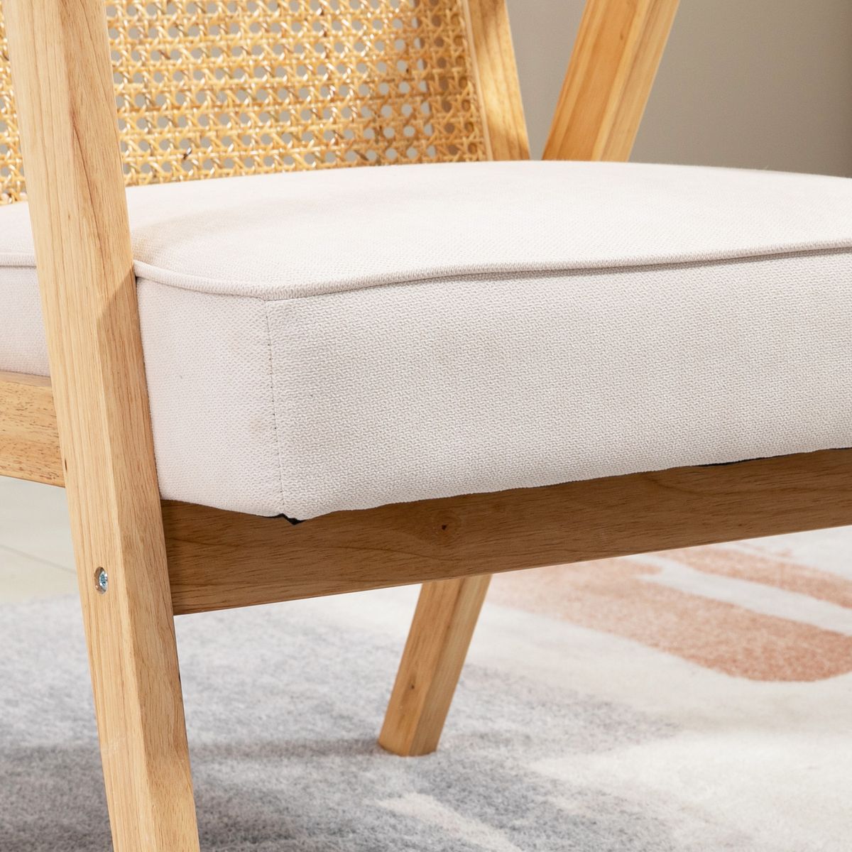 Sillón Topacio Homcom respaldo ratán natural/beige 78x63x69 cm detalle