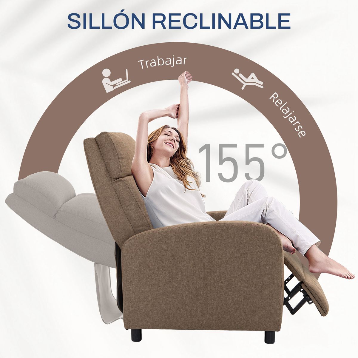 Sillón relax Gorrión Homcom reclinable con reposapiés marrón 98x67x87 cm reclinable