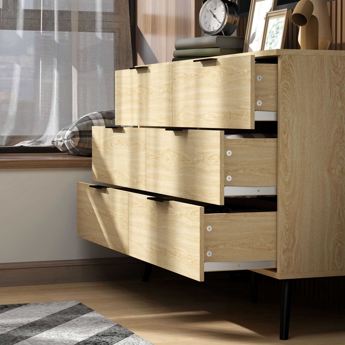 Aparador Jazmín Homcom 6 cajones roble 75x110x40 cm cajones