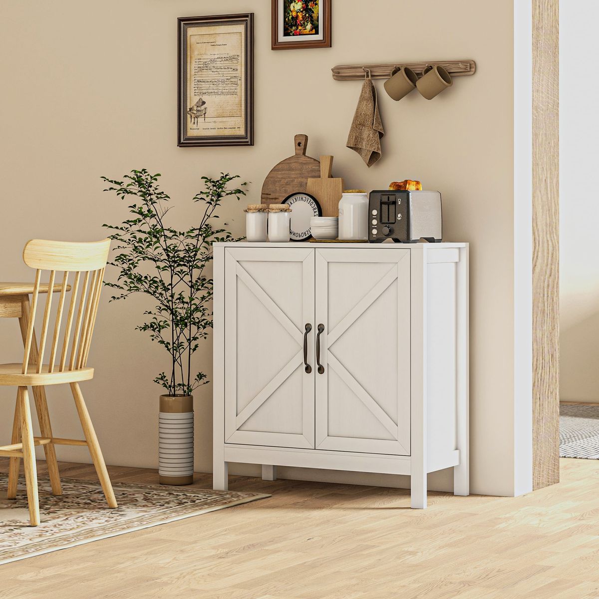Aparador Jimena Homcom 2 puertas + 1 estante ajustable blanco 85x80x35 cm