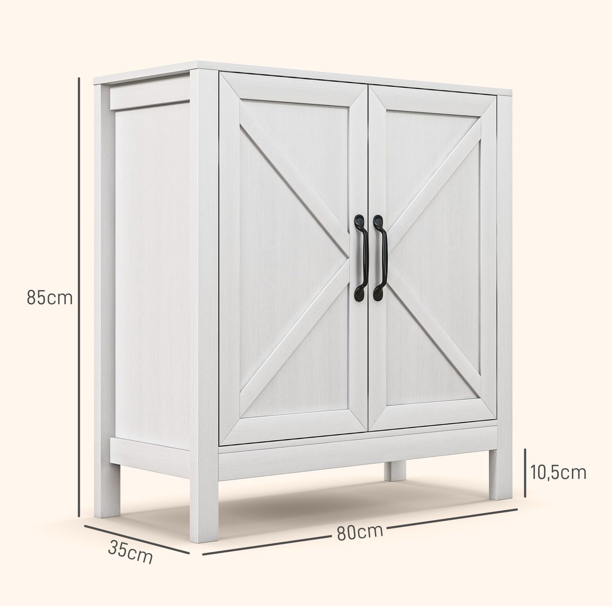 Aparador Jimena Homcom 2 puertas + 1 estante ajustable blanco 85x80x35 cm