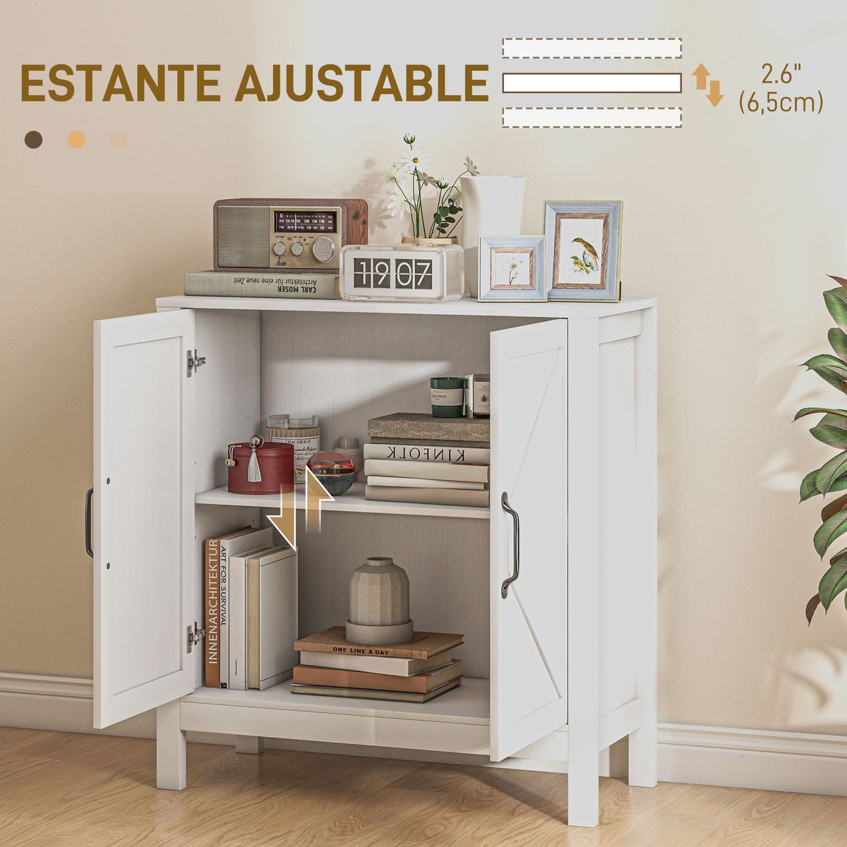 Aparador Jimena Homcom 2 puertas + 1 estante ajustable blanco 85x80x35 cm