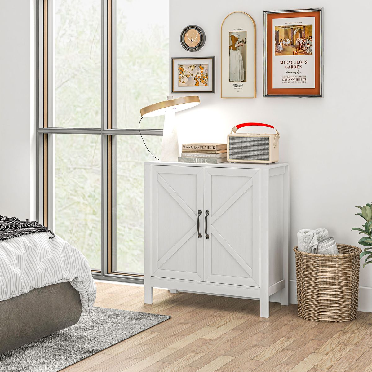 Aparador Jimena Homcom 2 puertas + 1 estante ajustable blanco 85x80x35 cm