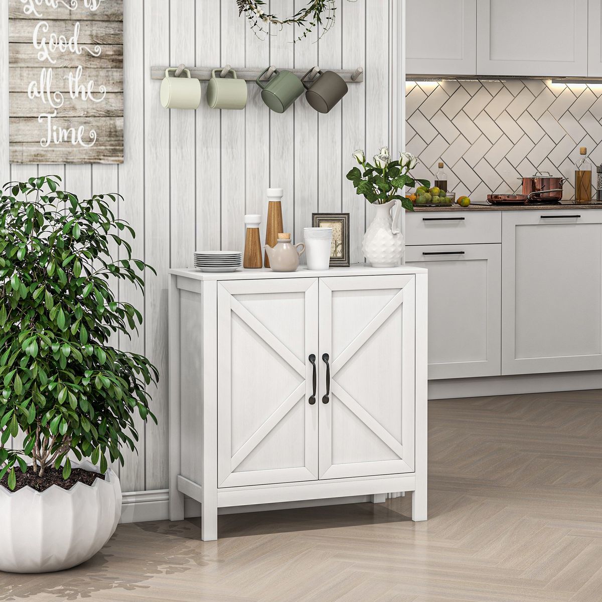 Aparador Jimena Homcom 2 puertas + 1 estante ajustable blanco 85x80x35 cm