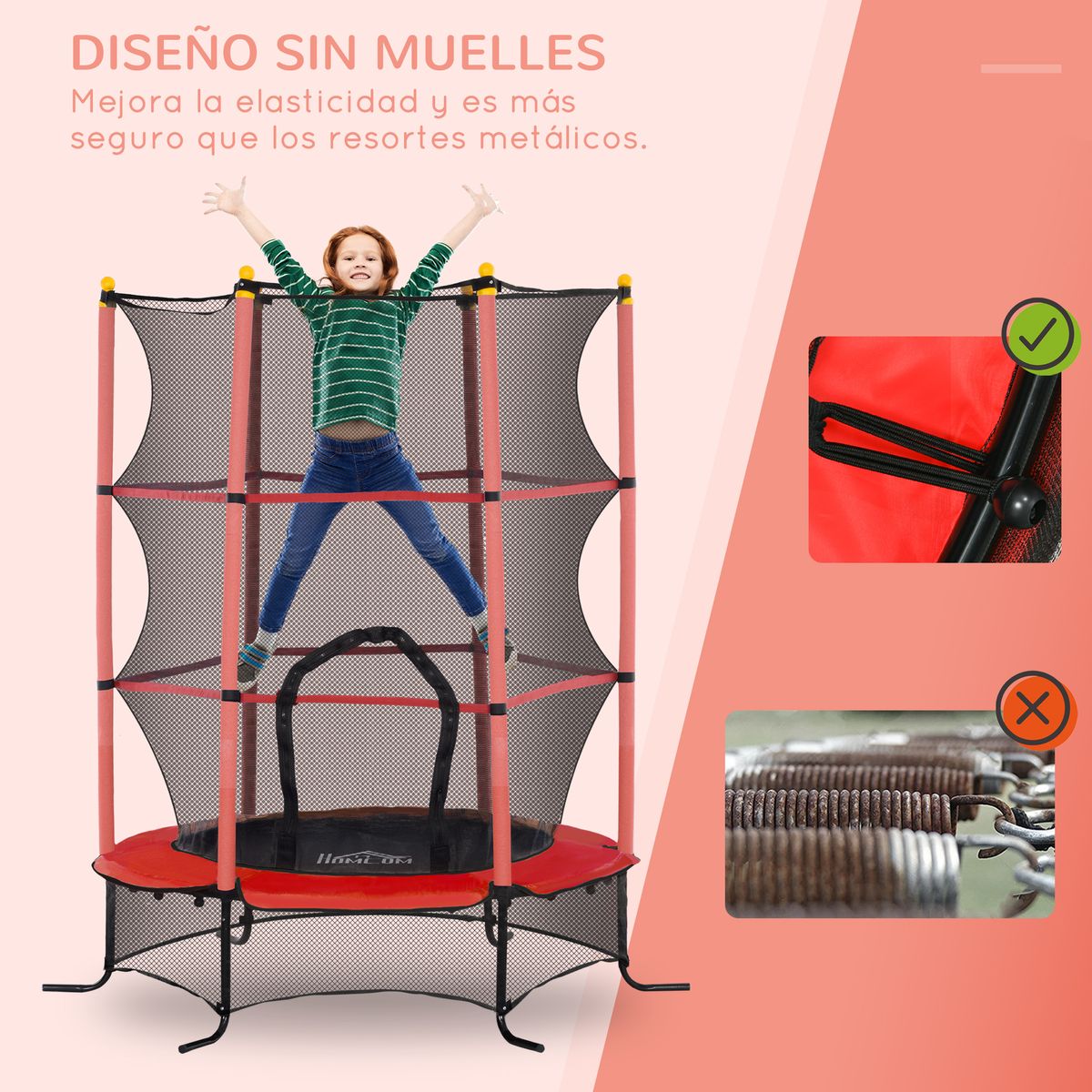 Cama elástica Sky Homcom puerta con cremallera + bordes acolchados rojo 190xØ163 cm