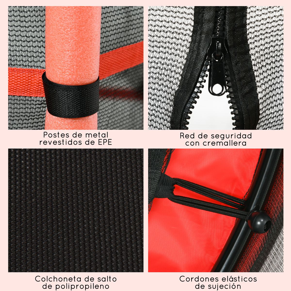 Cama elástica Sky Homcom puerta con cremallera + bordes acolchados rojo 190xØ163 cm